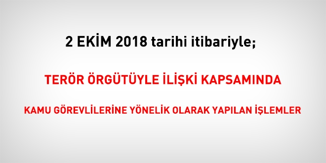 2 Ekim 2018 tarihi itibariyle FETÖ'den haklarında işlem yapılanlar