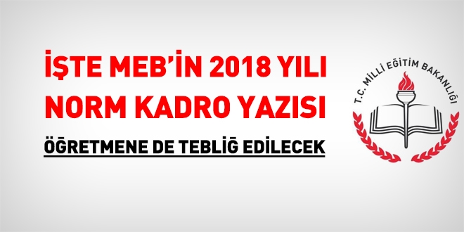 MEB'in 2018 yılı Ekim ayı norm kadro güncellemelerine dair yazısı