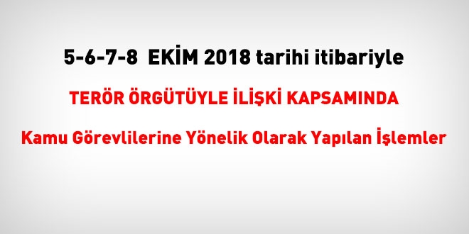 5-6-7-8 Ekim 2018 tarihleri itibariyle FETÖ'den haklarında işlem yapılanlar