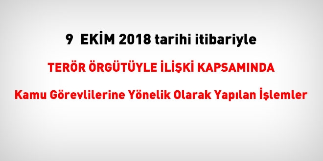 9 Ekim 2018 tarihi itibariyle FETÖ'den haklarında işlem yapılanlar