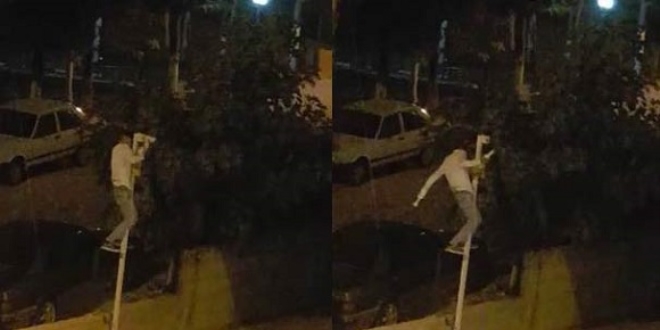 Direğe tırmanıp güvenlik kamerasını çaldı
