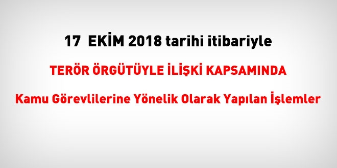 17 Ekim 2018 tarihi itibariyle FETÖ'den haklarında işlem yapılanlar