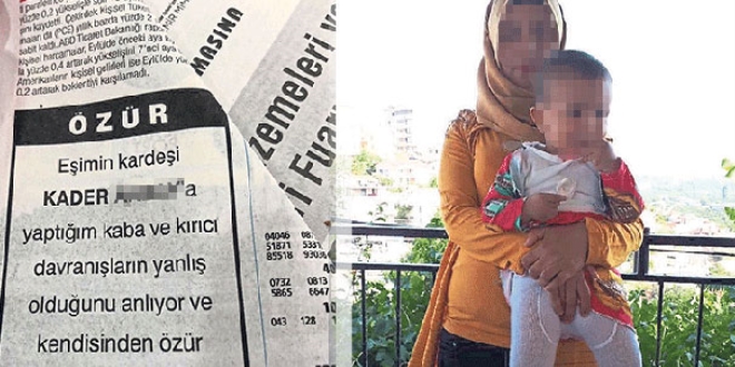 Bald�z�na yapt�klar�ndan dolay� gazete ilan�yla �z�r diledi