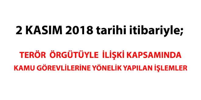 2 Kasım 2018 tarihi itibariyle FETÖ'den haklarında işlem yapılanlar