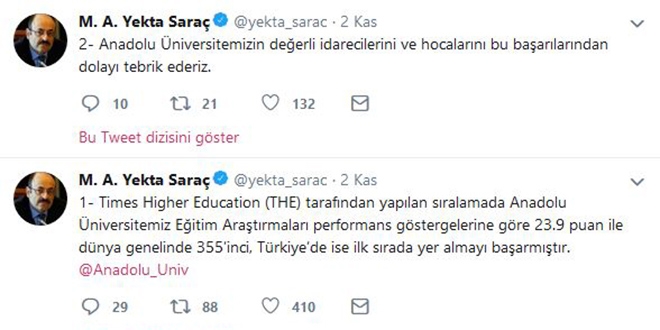 O Üniversitesinin başarısına YÖK Başkanından tebrik