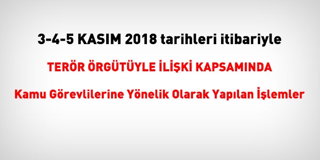 3-4-5 Kasım 2018 tarihleri itibariyle FETÖ'den haklarında işlem yapılanlar