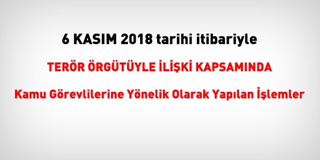 6 Kasım 2018 tarihi itibariyle FETÖ'den haklarında işlem yapılanlar