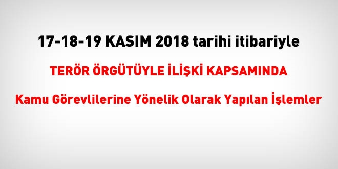 17-18-19 Kasım 2018 tarihleri itibariyle FETÖ'den haklarında işlem yapılanlar
