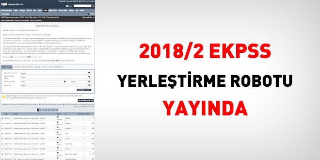 2018/2 EKPSS Robotu yayında