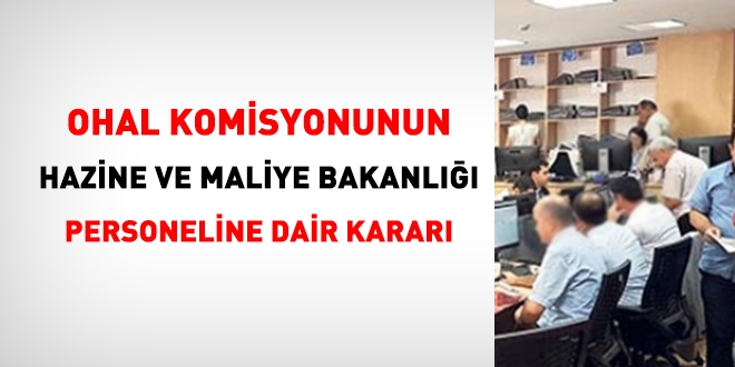 OHAL Komisyonunun Hazine ve Maliye Bakanlığı personeline dair kararı