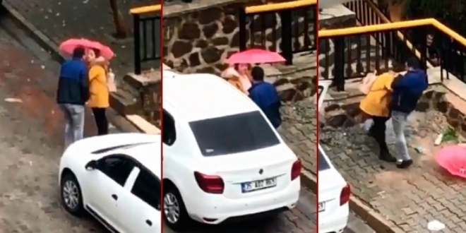 İzmir'de sokak ortasında kadına akılalmaz şiddet