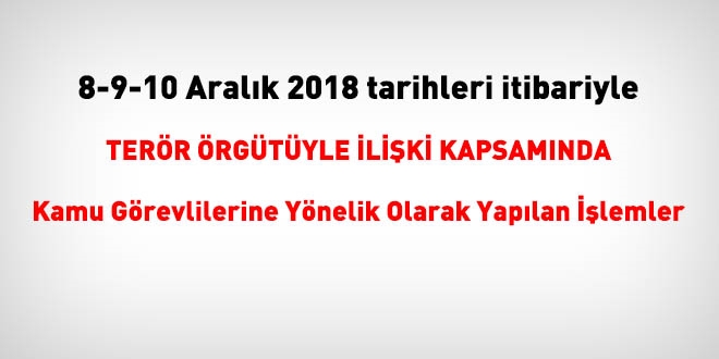 8-9-10 Aralk 2018 tarihleri itibariyle FET'den haklarnda ilem yaplanlar