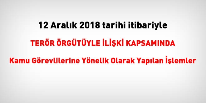 12 Aralık 2018 tarihi itibariyle FETÖ'den haklarında işlem yapılanlar