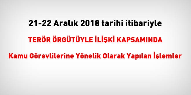21-22 Aralık 2018 tarihi itibariyle FETÖ'den haklarında işlem yapılanlar