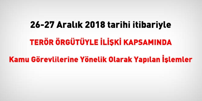 26-27 Aralk 2018 tarihleri  itibariyle FET'den haklarnda ilem yaplanlar