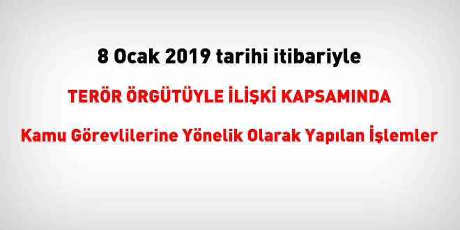 8 Ocak 2019 tarihi itibariyle FETÖ'den haklarında işlem yapılanlar