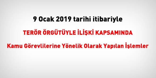 9 Ocak 2019 tarihi itibariyle FETÖ'den haklarında işlem yapılanlar