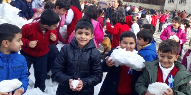 Öğrenciler 'taşıma karla' eğlendi