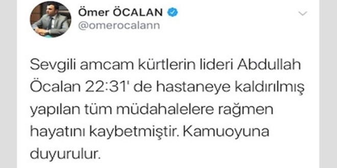 HDP'li vekilin hesabndan 'Abdullah calan ld' paylam