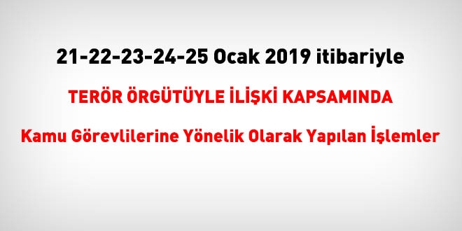 21-22-23-24-25 Ocak 2019 tarihleri itibariyle FETÖ'den haklarında işlem yapılanlar