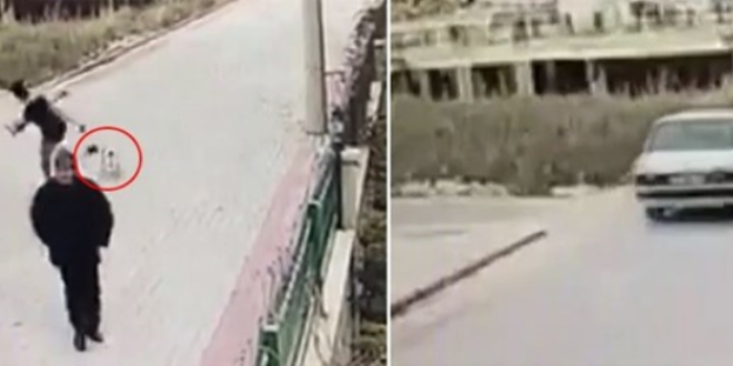 Biri tekmeledi dieri otomobille inedi