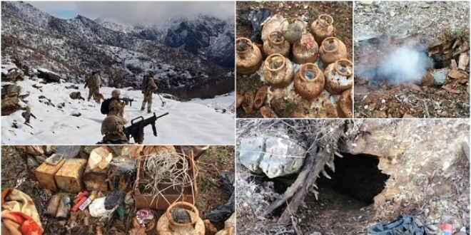 PKK'l terristlerin kulland 9 barnak ve snak imha edildi