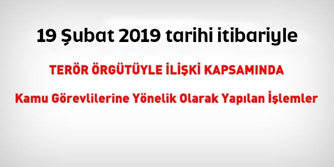 19 Şubat 2019 tarihi itibariyle FETÖ'den haklarında işlem yapılanlar