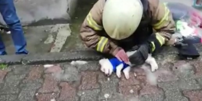 İtfaiyeciden köpeğe kalp masajı ve suni teneffüs
