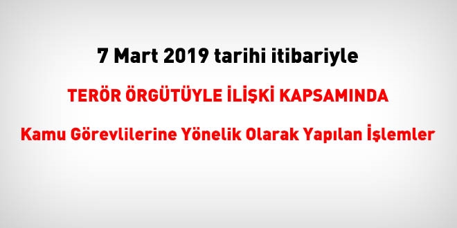 7 Mart 2019 tarihi itibariyle FETÖ'den haklarında işlem yapılanlar