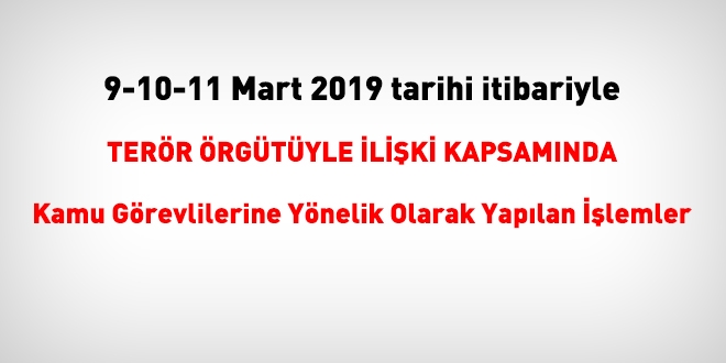 9-10-11 Mart 2019 tarihleri itibariyle FET'den haklarnda ilem yaplanlar