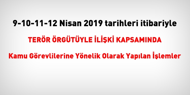 9-10-11-12 Nisan 2019 tarihleri itibariyle FETÖ'den haklarında işlem yapılanlar