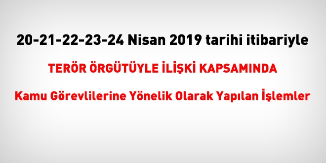 20-21-22-23-24 Nisan 2019 tarihleri itibariyle FETÖ'den haklarında işlem yapılanlar