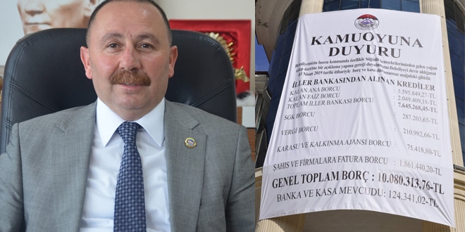Bir belediye daha borcunu pankartla binaya astı