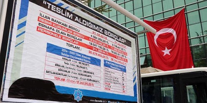 Belediyenin borcunu bilbordlara astırdı