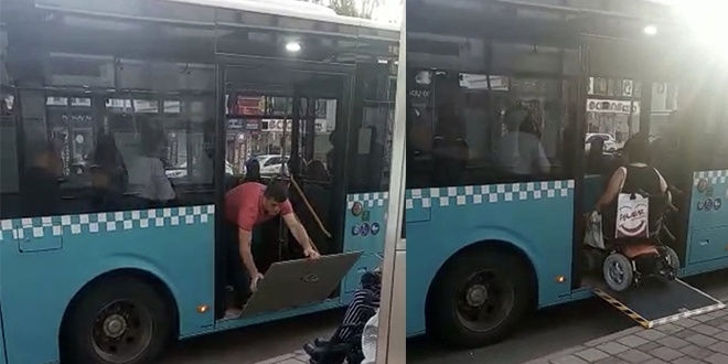 Antalya'da otobüs şoförünün engelleri aşan hareketi