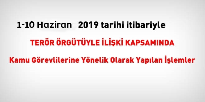 1-10 Haziran 2019 tarihleri arasında FETÖ'den haklarında işlem yapılanlar