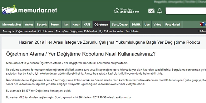 İller arası öğretmen nakil robotu yayında