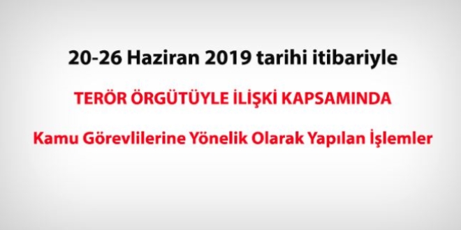 20-26 Haziran 2019 tarihleri arasında FETÖ'den haklarında işlem yapılanlar