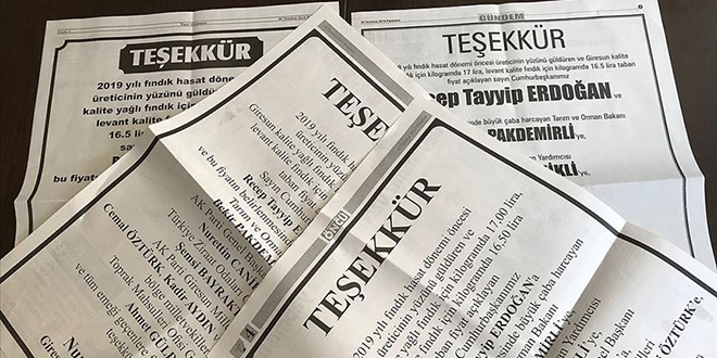 Ziraat odasından Erdoğan'a ilanlı teşekkür
