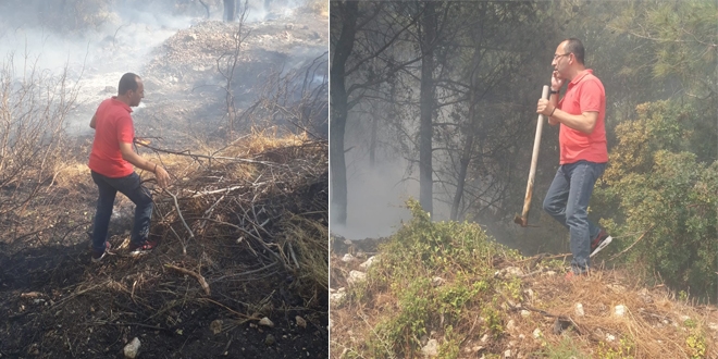 Urla'daki yangına belediye başkanı da müdahale etti