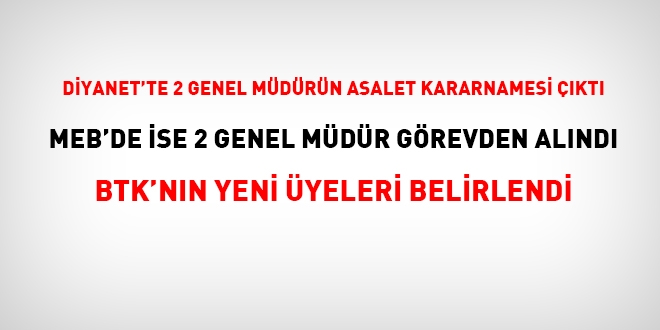 Diyanet'te 2 Genel Müdürün asalet kararnamesi çıktı.