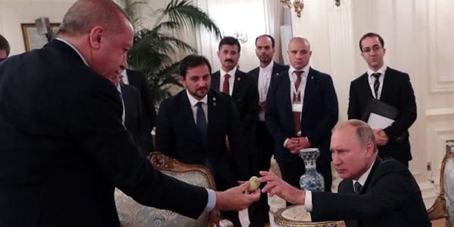 Erdoan, Ruhani ve Putin'e incir ikram etti