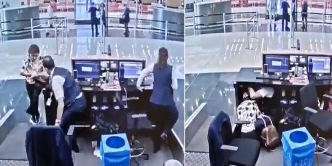 THY görevlisi, deprem sırasında yolcuyu böyle korudu