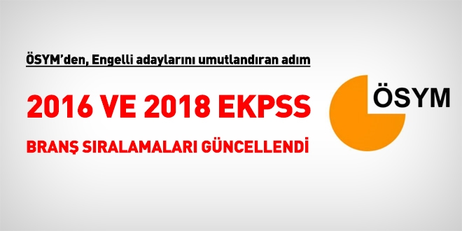 ÖSYM, EKPSS branş sıralamalarını güncelledi