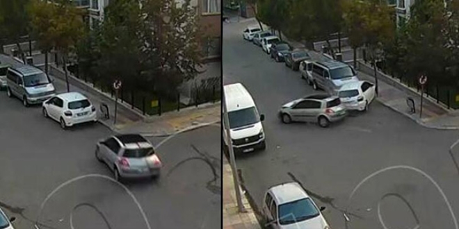 Önce otomobile sonra kaldırıma çarptı!