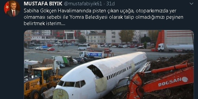 İstanbul'da pistten çıkan uçağa Yomra'dan gönderme