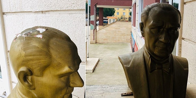 Okul bahçesindeki Atatürk büstüne saldırı