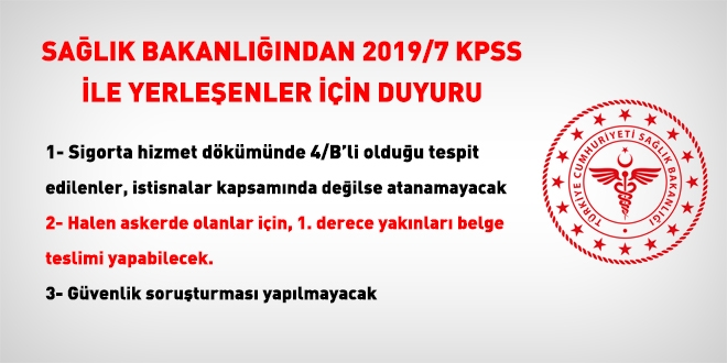 Sağlık Bakanlığı, 2019/7 KPSS'de yerleşenler için istenen belgelerini açıkladı
