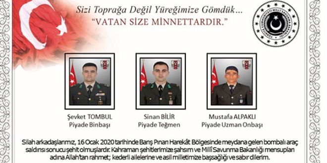 Bakanı Akar, şehit askerler için taziye mesajı yayımladı