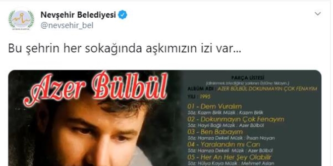 Nevşehir Belediyesinden Azer Bülbül paylaşımı